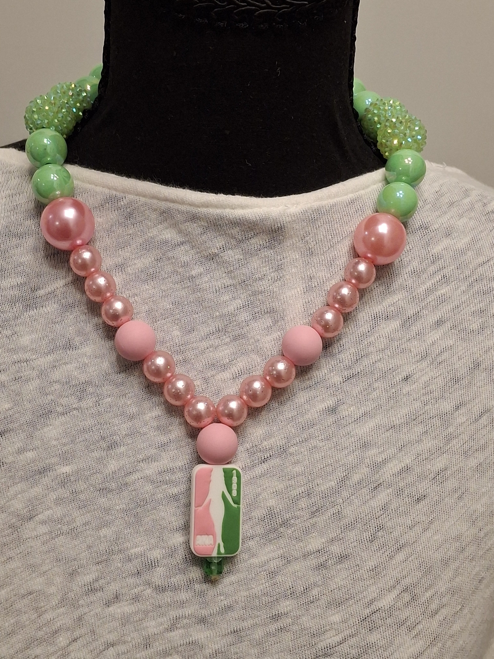 Handmade Pink and Green AKA Beaded Statement Necklace